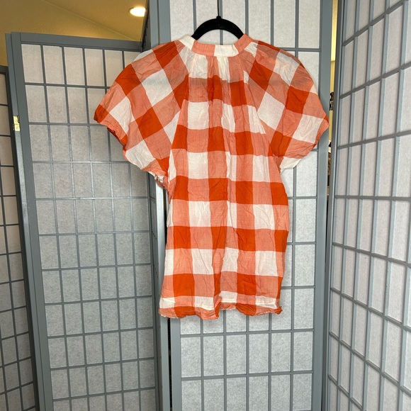 Anthropologie Maeve Orange and White Checkered Button-Up Blouse - Picture 4 of 4